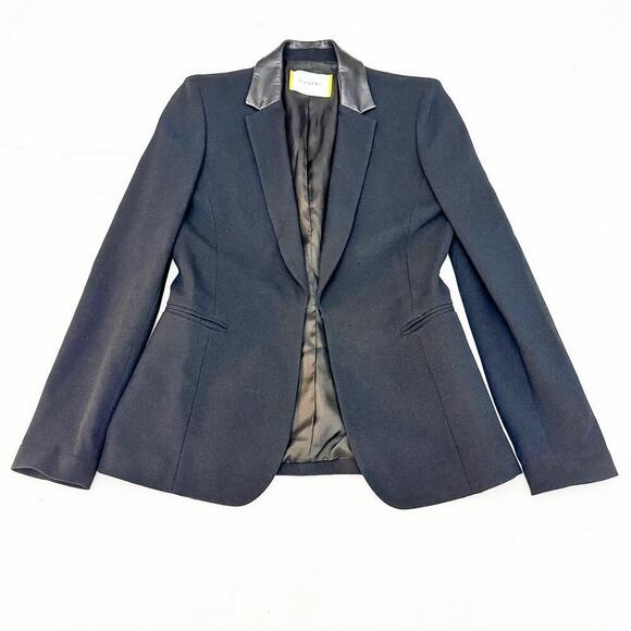 Iceberg Leather Collar Black Blazer Open Jacket Front Pockets Size 44 MINT - Picture 1 of 8